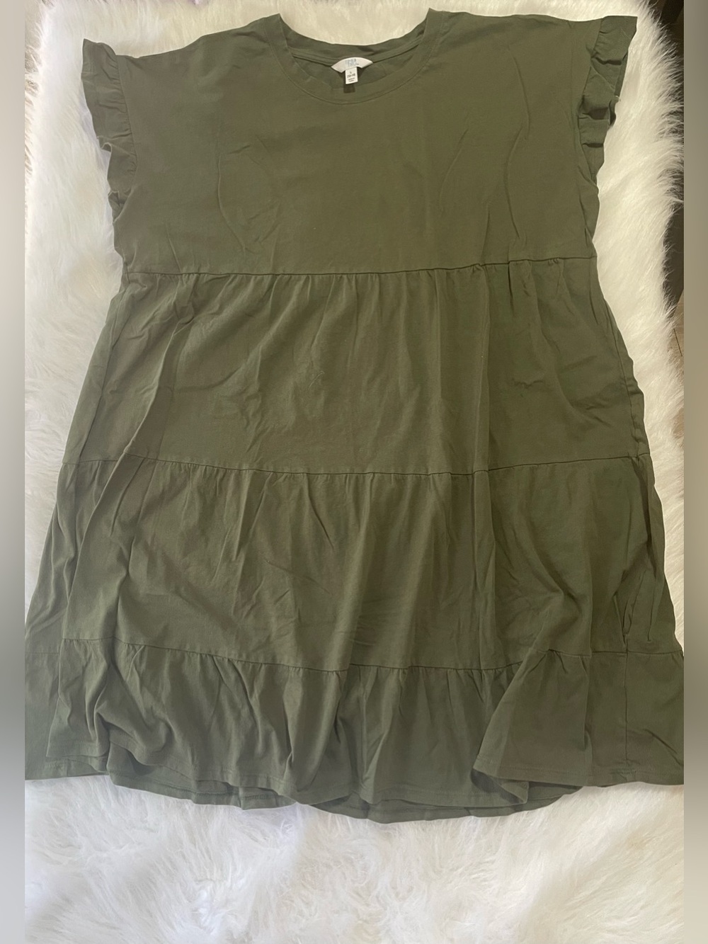 Time and Tru Olive Green Ruffle Tiered Mini Dress - Picture 2 of 7